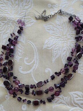 Purple bead triple necklace